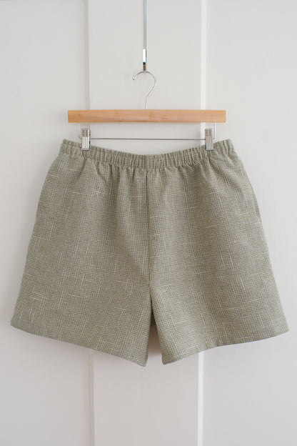grey green grid shorts - xl