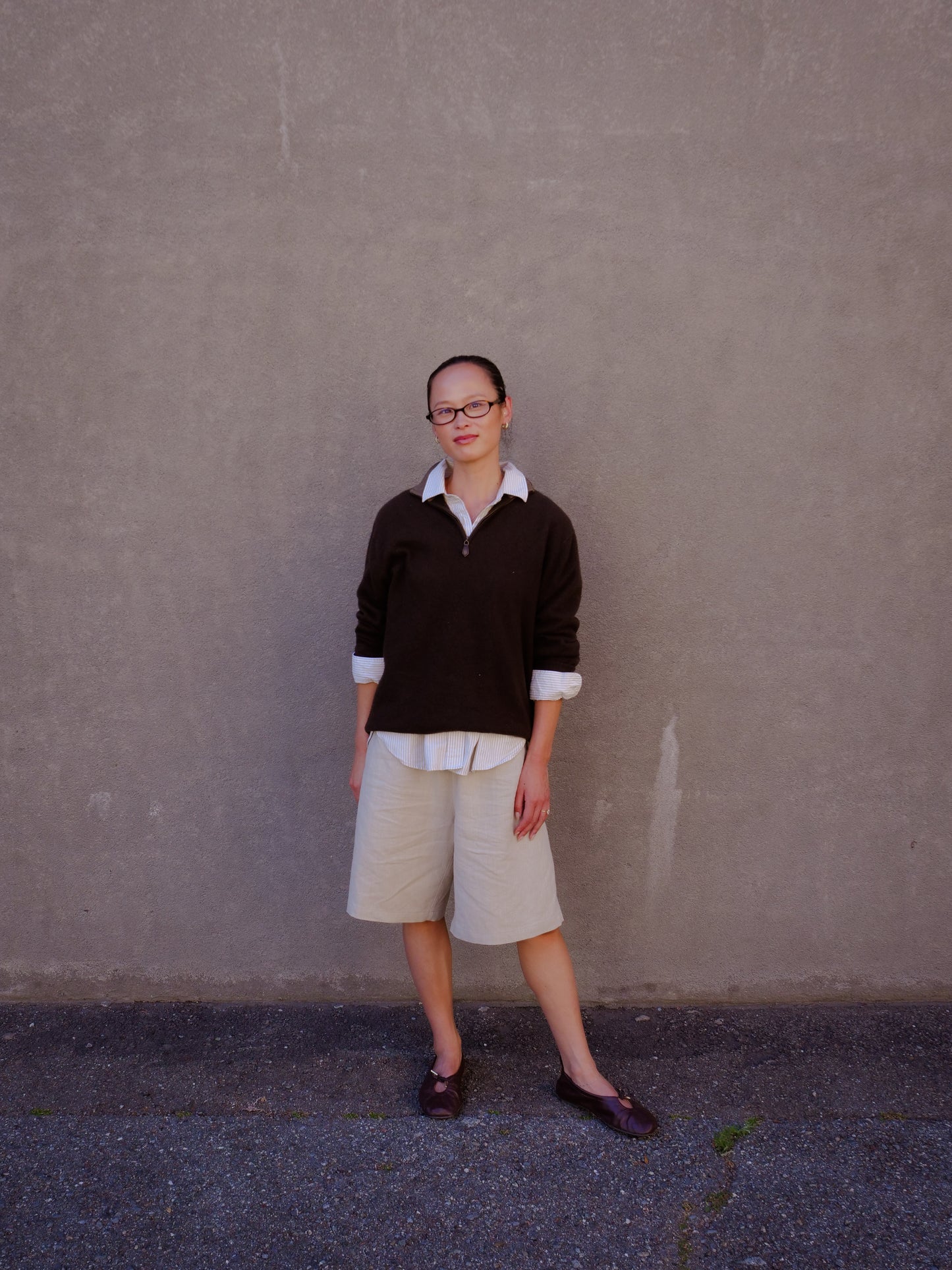 linen big shorts - oatmeal