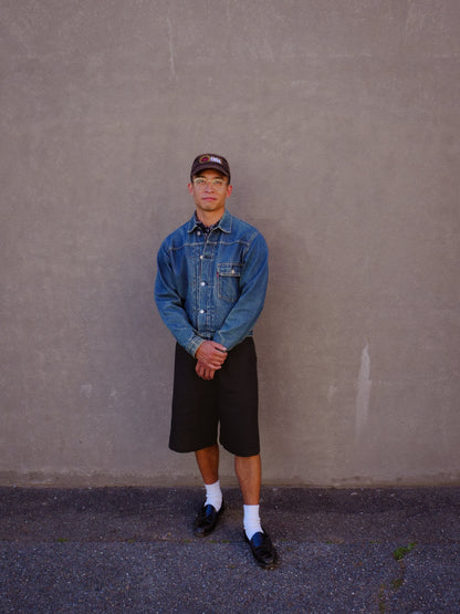 linen big shorts - black
