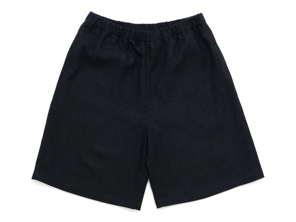 linen big shorts - black